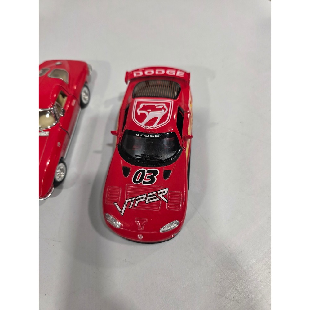Set of 2 Kinsmart Red Diecast Toy Cars 1963 Corvette Stingray Dodge Viper 03, 5" - Picture 2 of 10